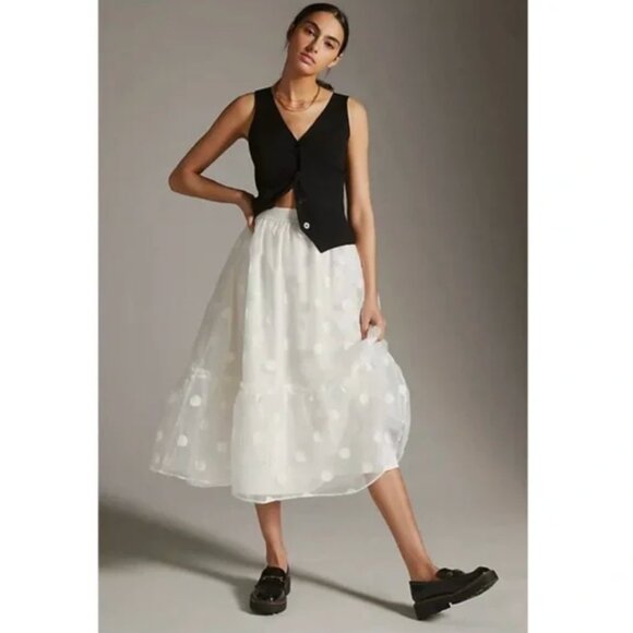 Anthropologie Eva Franco Tulle Midi Skirt White Organza - Picture 1 of 3